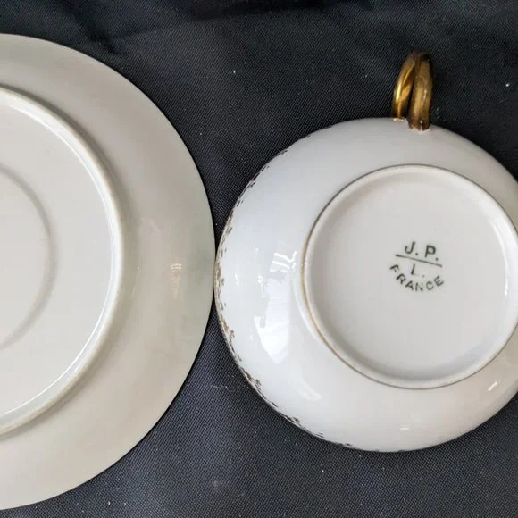RARE Beautiful Antique J Pouyat Limoges Translucent Porcelain Tea Cup And Saucer